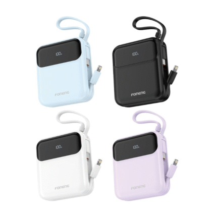 FONENG PX111 10000mAh Mini 22.5W Power Bank with 2 Built-in Cables - Black