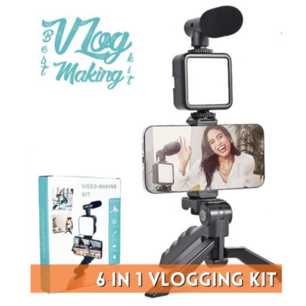 Professional AY-49 Smartphone Vlog Video Fill Light Kit with Tripod, Microphone, Phone Stand & Remote Controller