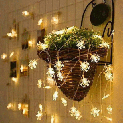 Snowflake LED String Lights – Winter Decorative Fairy Lights Set
